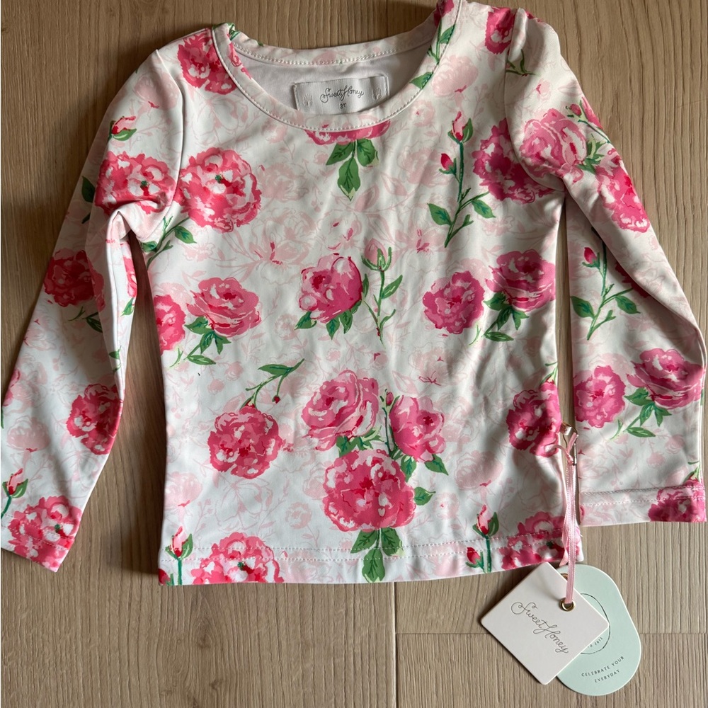 SweetHoney Pink Floral Long Sleeve rash guard